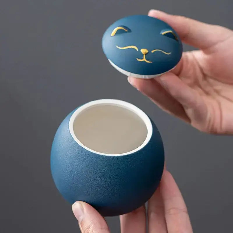 Cute colorful ceramic cat tea storage jar kitchen candy