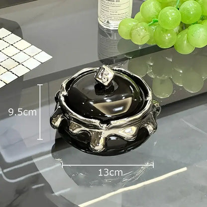 Modern black & white ceramic ashtray with silver drip – living room decor