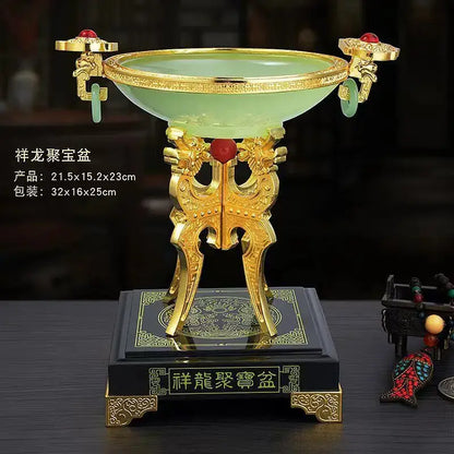 Ornate jade & gold lucky decoration flower stand living room decor