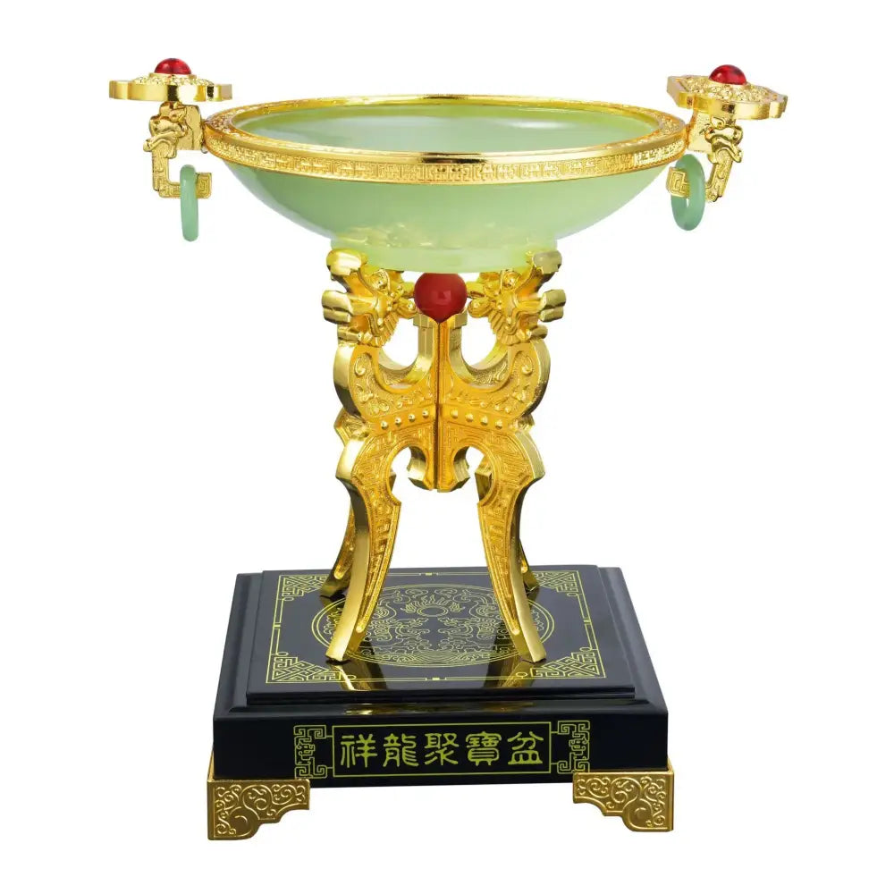 Ornate jade & gold lucky decoration flower stand living room decor
