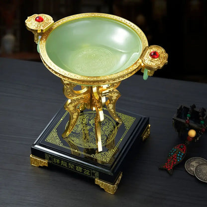 Ornate jade & gold lucky decoration flower stand living room decor