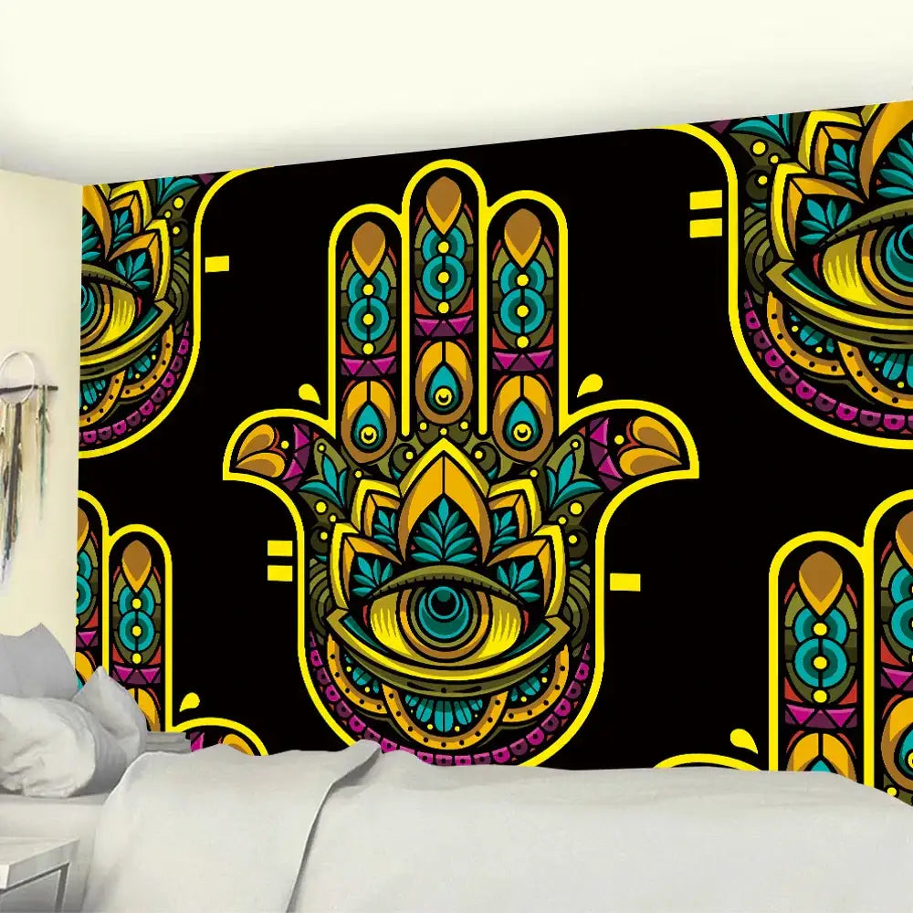 Boho colorful lucky hand mandala tapestry bedroom wall hanging