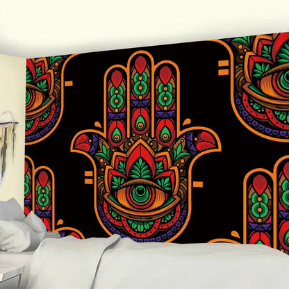Boho colorful lucky hand mandala tapestry bedroom wall hanging