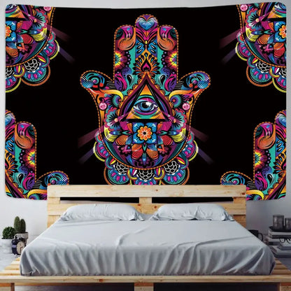 Boho colorful lucky hand mandala tapestry bedroom wall hanging