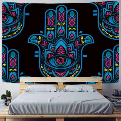Boho colorful lucky hand mandala tapestry bedroom wall hanging