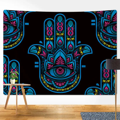 Boho colorful lucky hand mandala tapestry bedroom wall hanging