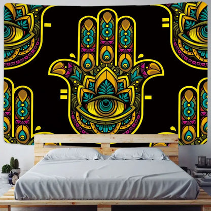 Boho colorful lucky hand mandala tapestry bedroom wall hanging