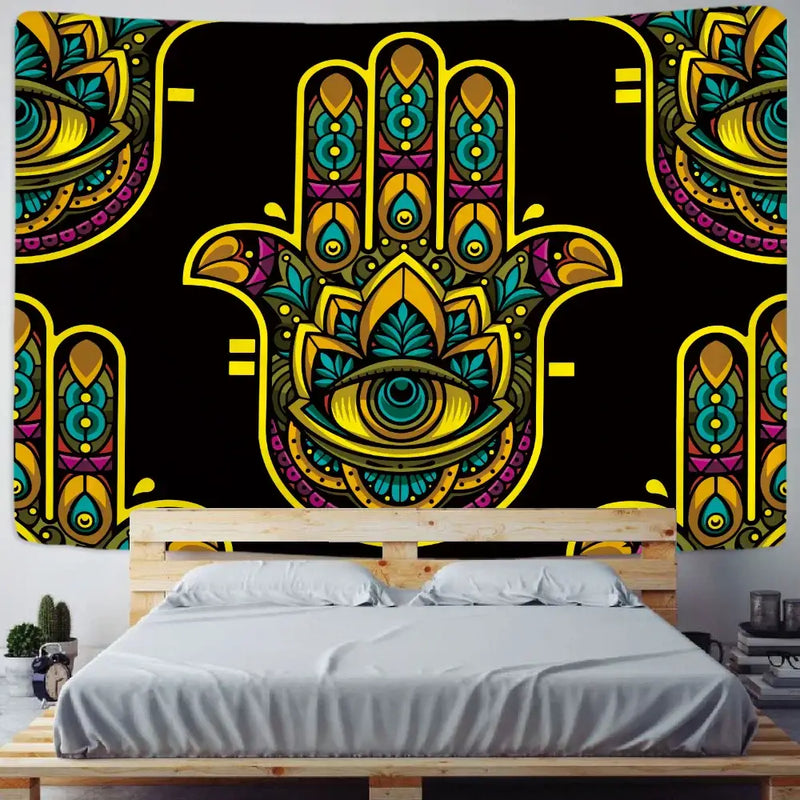 Boho colorful lucky hand mandala tapestry bedroom wall hanging