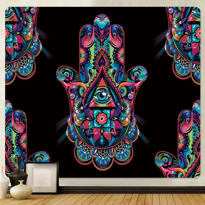 Boho colorful lucky hand mandala tapestry bedroom wall hanging