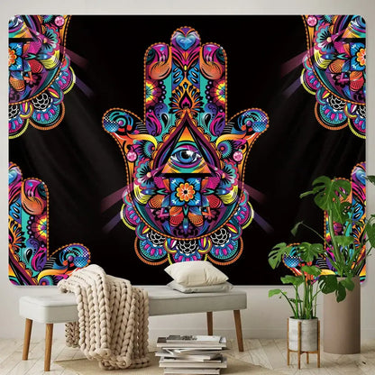 Boho colorful lucky hand mandala tapestry bedroom wall hanging