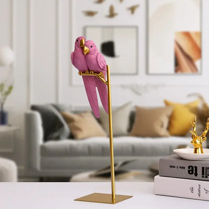 Modern pink gold and teal parrot resin ornament living room decor