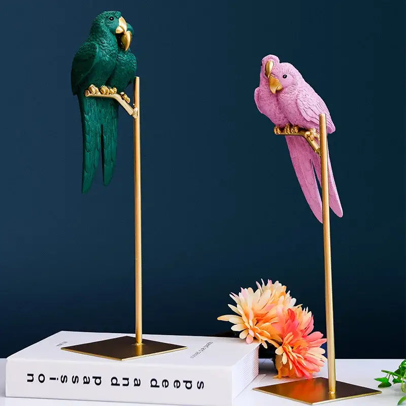 Modern pink gold and teal parrot resin ornament living room decor