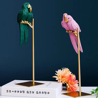Modern pink gold and teal parrot resin ornament living room decor