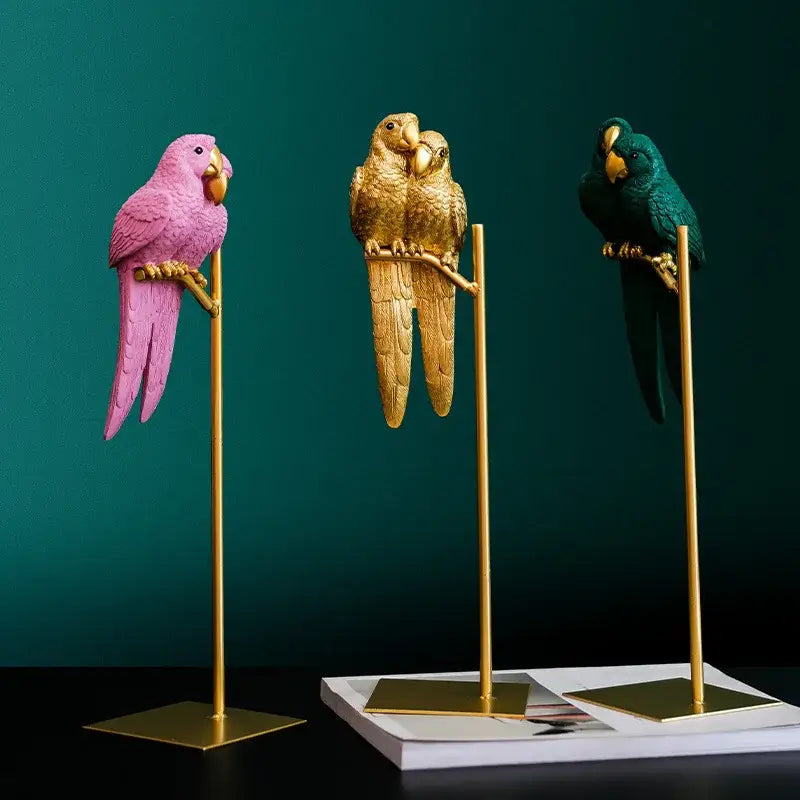 Modern pink gold and teal parrot resin ornament living room decor