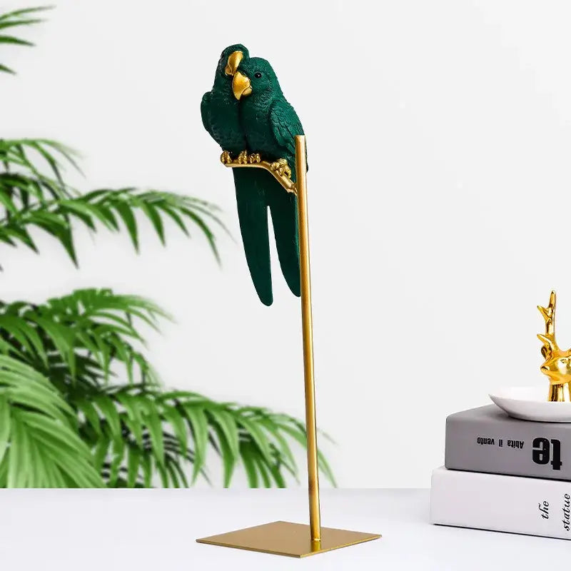 Modern pink gold and teal parrot resin ornament living room decor