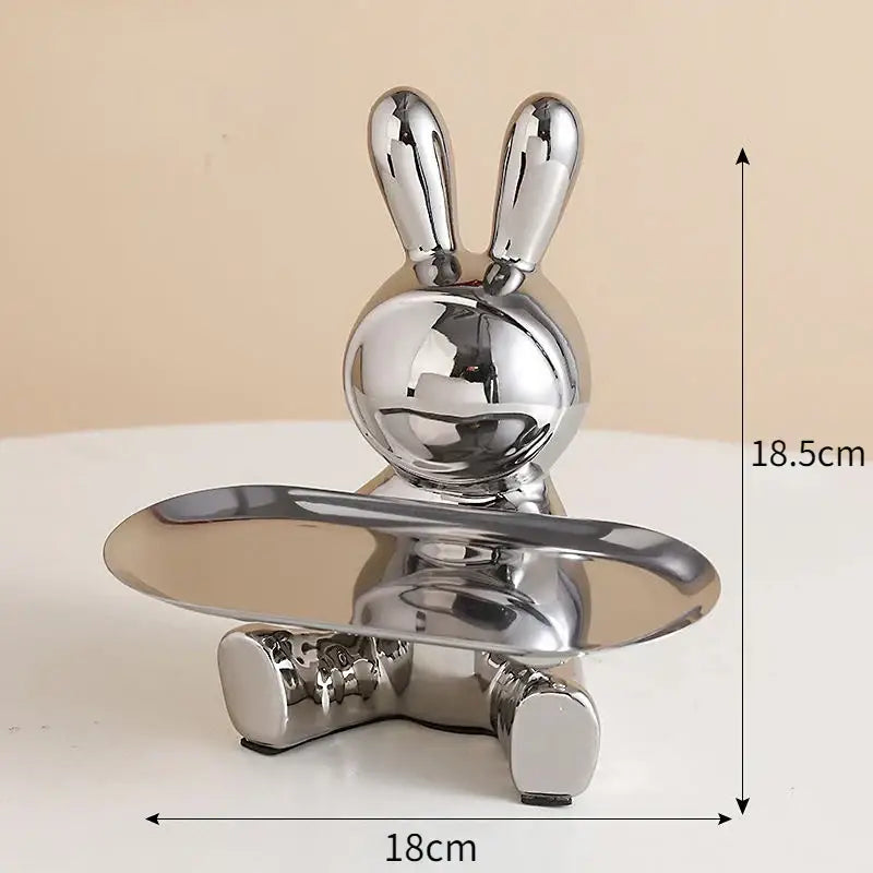 Modern gold & silver lucky rabbit key tray living room decor