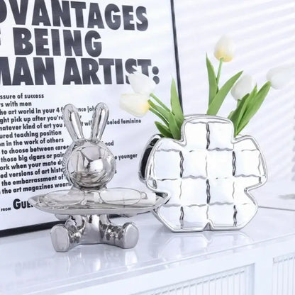 Modern gold & silver lucky rabbit key tray living room decor