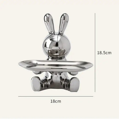 Modern gold & silver lucky rabbit key tray living room decor