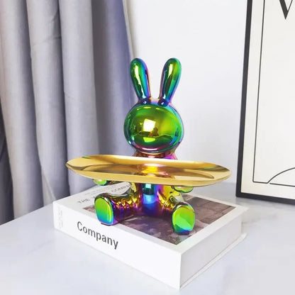 Modern gold & silver lucky rabbit key tray living room decor