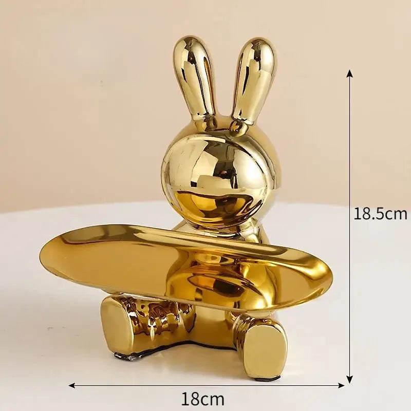 Modern gold & silver lucky rabbit key tray living room decor