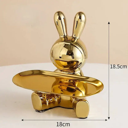 Modern gold & silver lucky rabbit key tray living room decor
