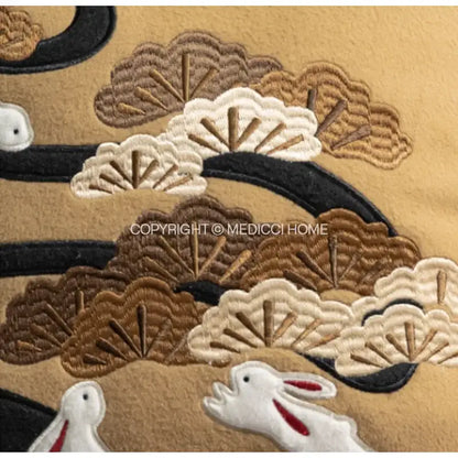 Lucky rabbit pine forests tan velvet cushion bedroom pillow with tassels