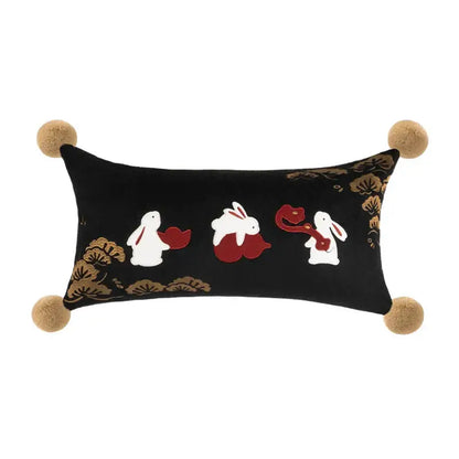 Lucky rabbit pine forests tan velvet cushion bedroom pillow with tassels