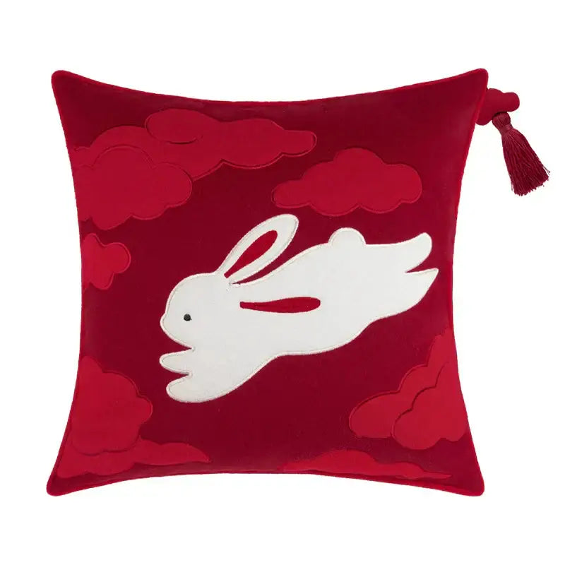 Lucky rabbit pine forests tan velvet cushion bedroom pillow with tassels