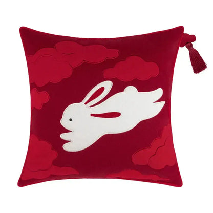 Lucky rabbit pine forests tan velvet cushion bedroom pillow with tassels