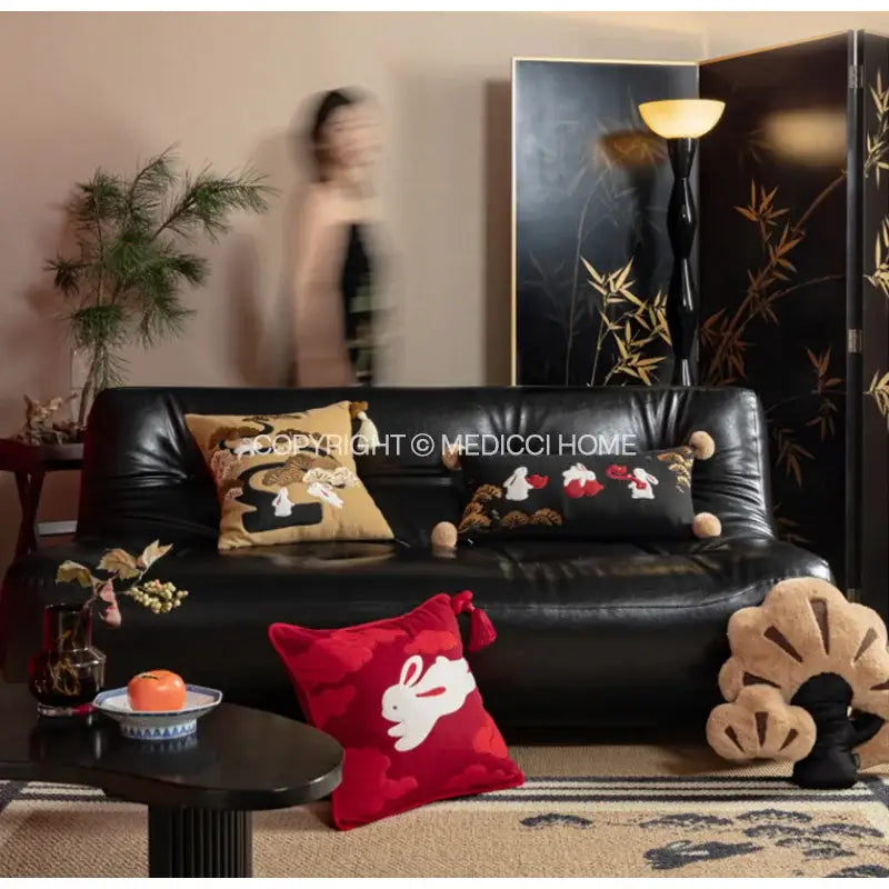 Lucky rabbit pine forests tan velvet cushion bedroom pillow with tassels