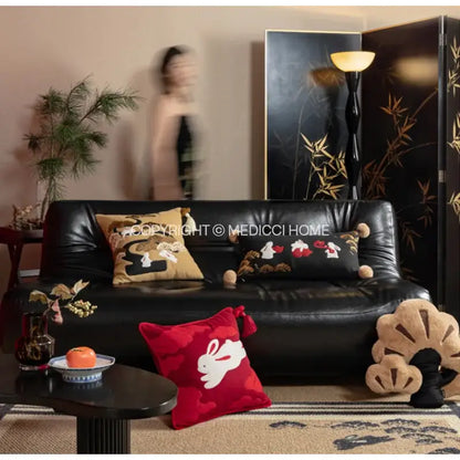 Lucky rabbit pine forests tan velvet cushion bedroom pillow with tassels