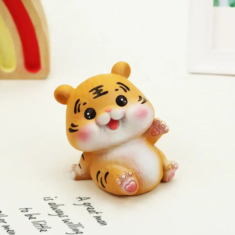 Lucky tiger figurine yellow living room new year decor holding gold bars
