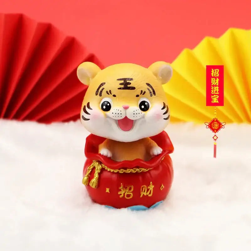 Lucky tiger figurine yellow living room new year decor holding gold bars