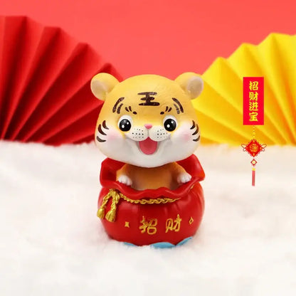 Lucky tiger figurine yellow living room new year decor holding gold bars