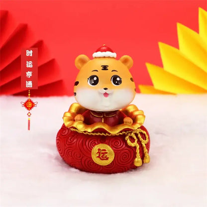 Lucky tiger figurine yellow living room new year decor holding gold bars