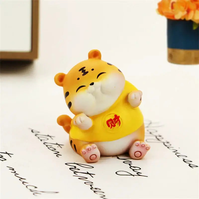 Lucky tiger figurine yellow living room new year decor holding gold bars