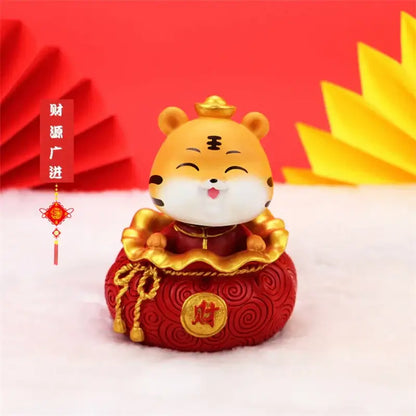 Lucky tiger figurine yellow living room new year decor holding gold bars