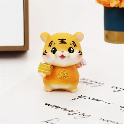 Lucky tiger figurine yellow living room new year decor holding gold bars