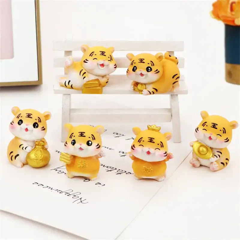 Lucky tiger figurine yellow living room new year decor holding gold bars
