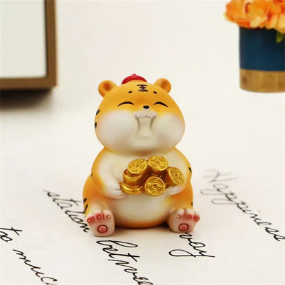 Lucky tiger figurine yellow living room new year decor holding gold bars