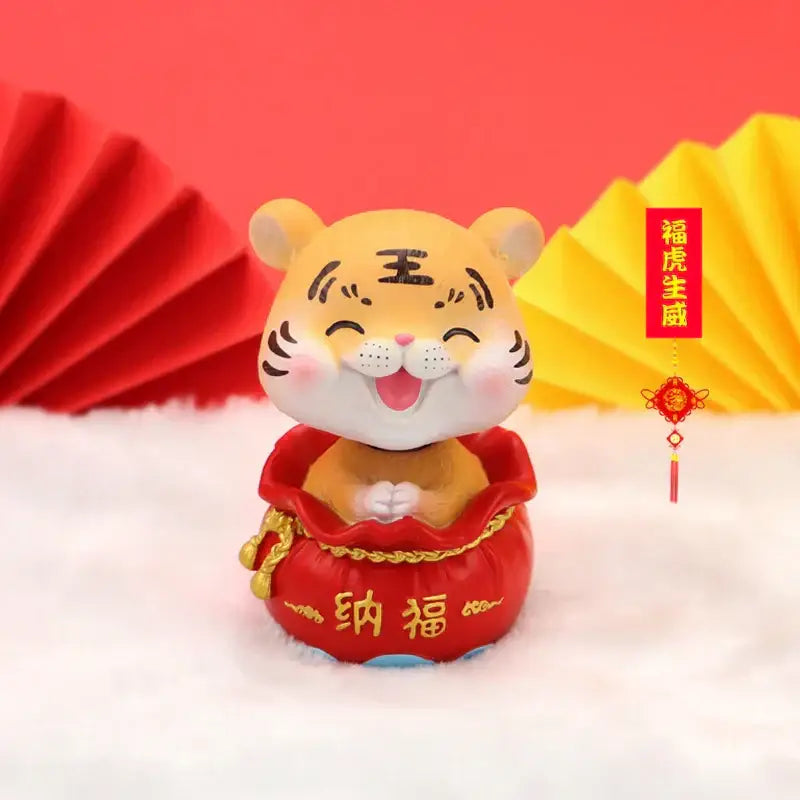 Lucky tiger figurine yellow living room new year decor holding gold bars
