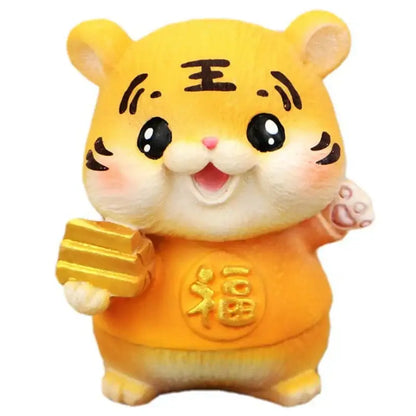 Lucky tiger figurine yellow living room new year decor holding gold bars