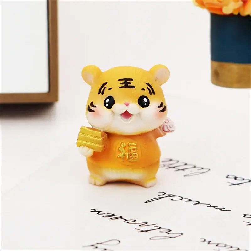 Lucky tiger figurine yellow living room new year decor holding gold bars