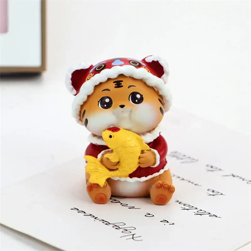 Lucky tiger figurine yellow living room new year decor holding gold bars