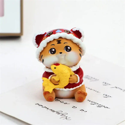 Lucky tiger figurine yellow living room new year decor holding gold bars