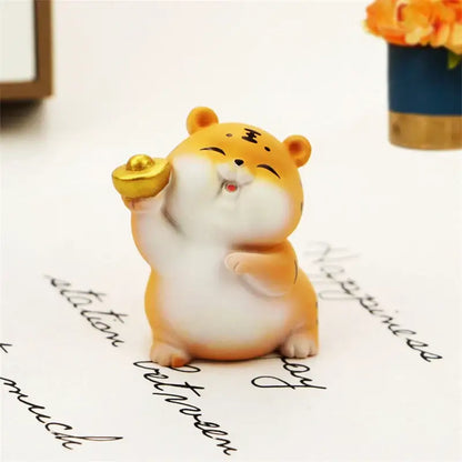 Lucky tiger figurine yellow living room new year decor holding gold bars