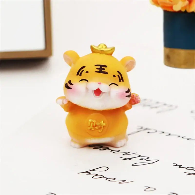Lucky tiger figurine yellow living room new year decor holding gold bars