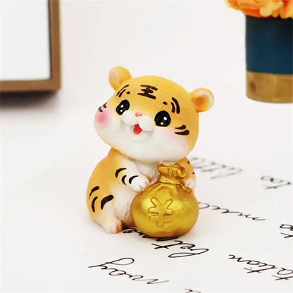 Lucky tiger figurine yellow living room new year decor holding gold bars