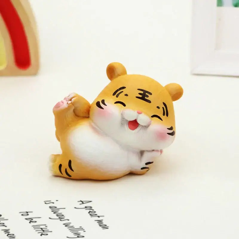 Lucky tiger figurine yellow living room new year decor holding gold bars