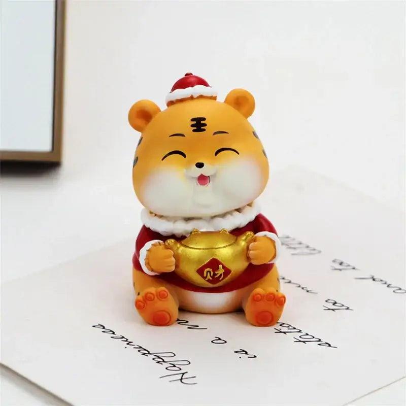 Lucky tiger figurine yellow living room new year decor holding gold bars